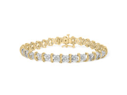 10K Yellow Gold Plated .925 Sterling Silver 2.0 Cttw Round Diamond Cluster "X" Shaped Link Bracelet (H-I Color, I3 Clarity) - 7"