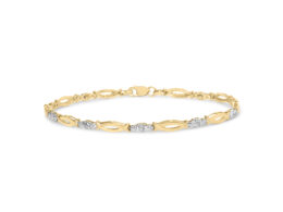 10K Yellow Gold Round Cut Diamond Open Link Bracelet (0.06 cttw, I-J Color, I2-I3 Clarity)