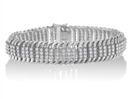 14K White Gold 5.0 Cttw Round Brilliant Cut Diamond 7" S Wave Serpentine Tennis Bracelet (H-I Color, I1-I2 Clarity)
