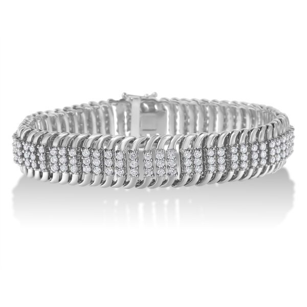 14K White Gold 5.0 Cttw Round Brilliant Cut Diamond 7" S Wave Serpentine Tennis Bracelet (H-I Color, I1-I2 Clarity)