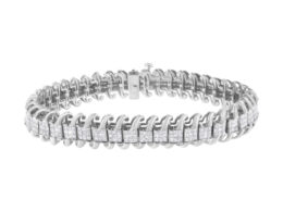 14K White Gold 5.0 Cttw Princess Cut Diamond 7" Invisible Set Wavy S-Link Tennis Bracelet (G-H Color, SI1-SI2 Clarity)