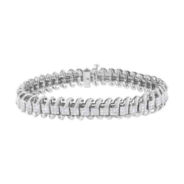 14K White Gold 5.0 Cttw Princess Cut Diamond 7" Invisible Set Wavy S-Link Tennis Bracelet (G-H Color, SI1-SI2 Clarity)