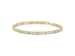 10K Yellow Gold over .925 Sterling Silver 1.0 Cttw Diamond Square Hybrid Link 7" Tennis Bracelet (I-J Color, I2-I3 Clarity)