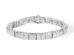 10K White Gold Round and Baguette Cut Diamond Bracelet (2.00 cttw, H-I Color, I2-I3 Clarity)
