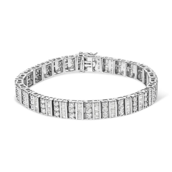 14K White Gold 6.00 Cttw Alternating Round and Baguette Diamond Tennis Bracelet (H-I Color, I1-I2 Clarity) - 7" Inches