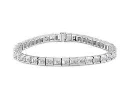 14K White Gold 4 3/8 Cttw Alternating Invisible Set Princess and Baguette Diamond Tennis Bracelet (G-H Color, VS1-VS2 Clarity) - Size 7"