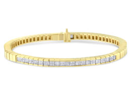 14K Yellow Gold 1-1/10 Cttw Princess & Baguette Cut Diamond 7" Alternating Stone Eternity Tennis Bracelet (G-H Color, VS1-VS2 Clarity)