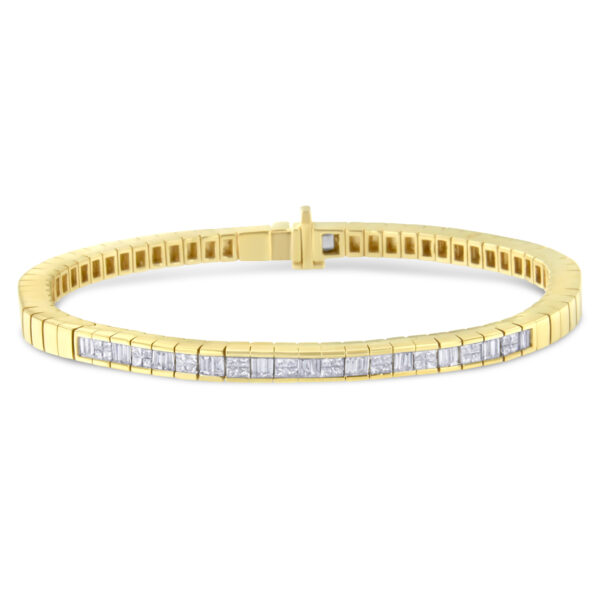 14K Yellow Gold 1-1/10 Cttw Princess & Baguette Cut Diamond 7" Alternating Stone Eternity Tennis Bracelet (G-H Color, VS1-VS2 Clarity)