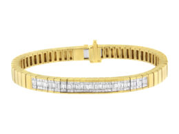 14K Yellow Gold 2 3/8 Cttw Princess and Baguette-Cut Diamond Tennis Bracelet (I-J Color, SI1-SI2 Clarity) - Size 7.25