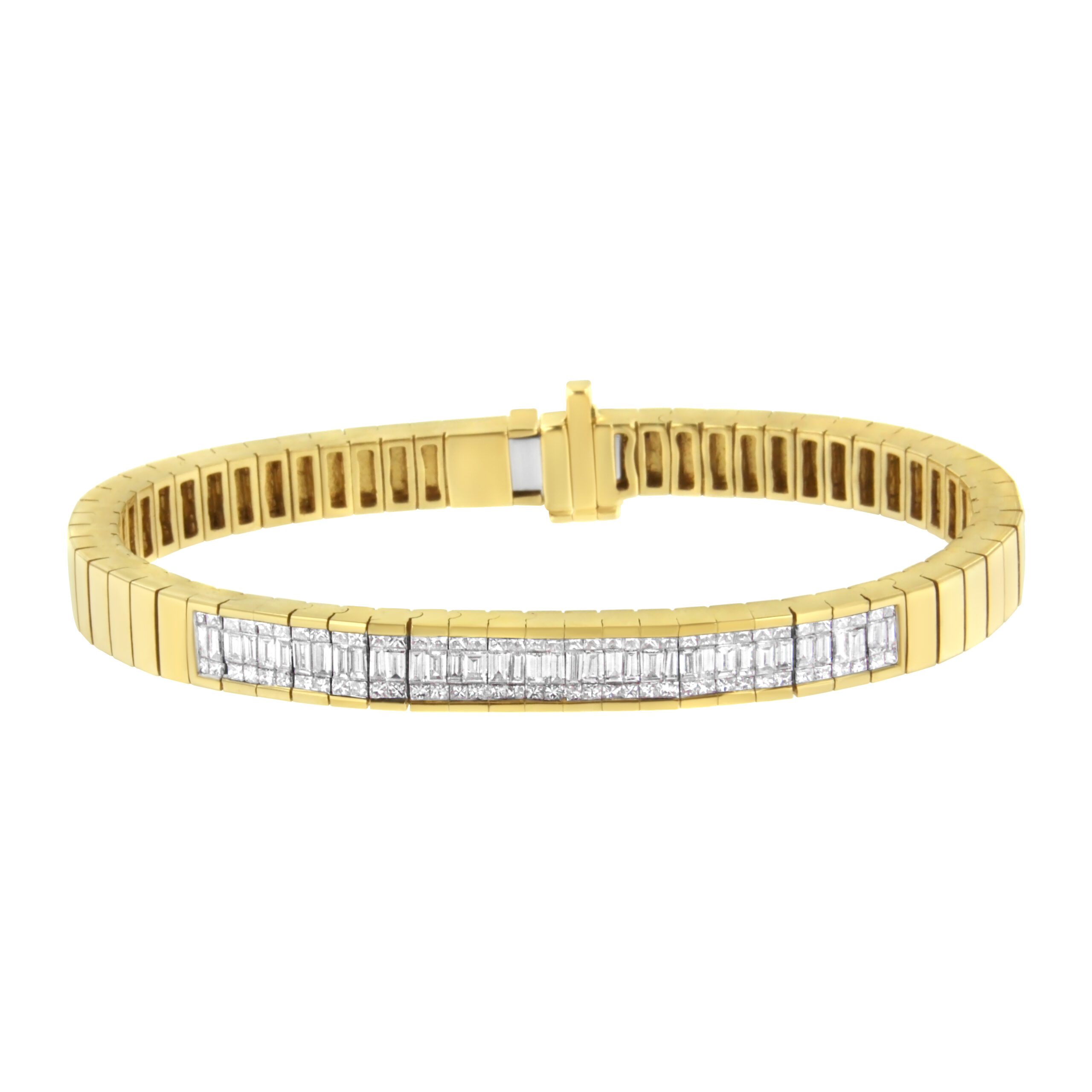 14K Yellow Gold 2 3/8 Cttw Princess and Baguette-Cut Diamond Tennis Bracelet (I-J Color, SI1-SI2 Clarity) - Size 7.25