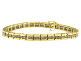 10K Yellow Gold Round Cut Champagne Diamond Bar Link Bracelet (5.00 cttw, J-K Color, I2-I3 Clarity)