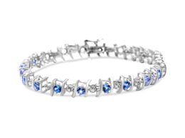 .925 Sterling Silver, Lab-Grown Gemstone and 1/6 Cttw Round Diamond Tennis Bracelet (H-I Color, I1-I2 Clarity) - Created Alexandrite, June Birthstone