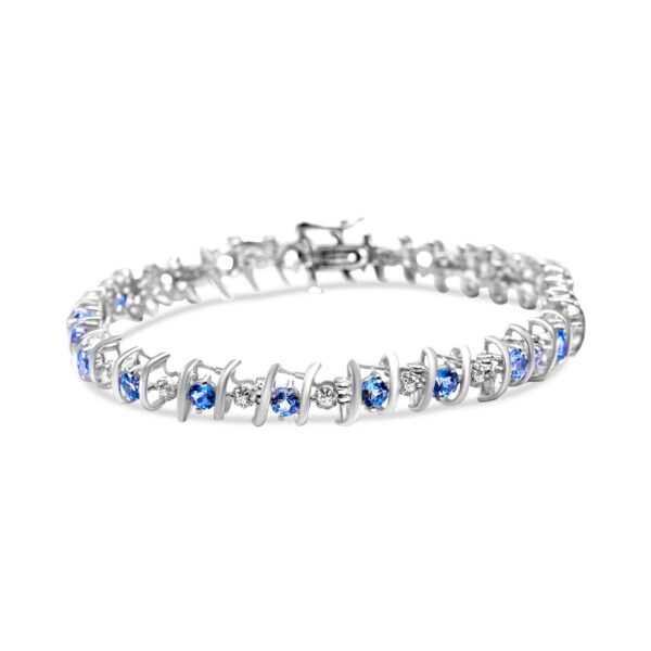 .925 Sterling Silver, Lab-Grown Gemstone and 1/6 Cttw Round Diamond Tennis Bracelet (H-I Color, I1-I2 Clarity) - Created Alexandrite, June Birthstone