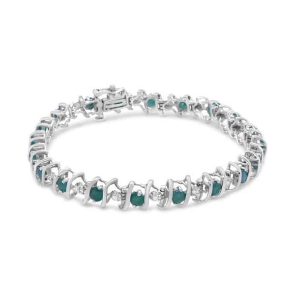 .925 Sterling Silver, Lab-Grown Gemstone and 1/6 Cttw Round Diamond Tennis Bracelet (H-I Color, I1-I2 Clarity) - Created Emerald, May Birthstone