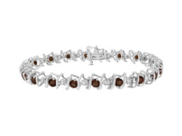 .925 Sterling Silver, Lab-Grown Gemstone and 1/6 Cttw Round Diamond Tennis Bracelet (H-I Color, I1-I2 Clarity) - Created Garnet, January Birthstone