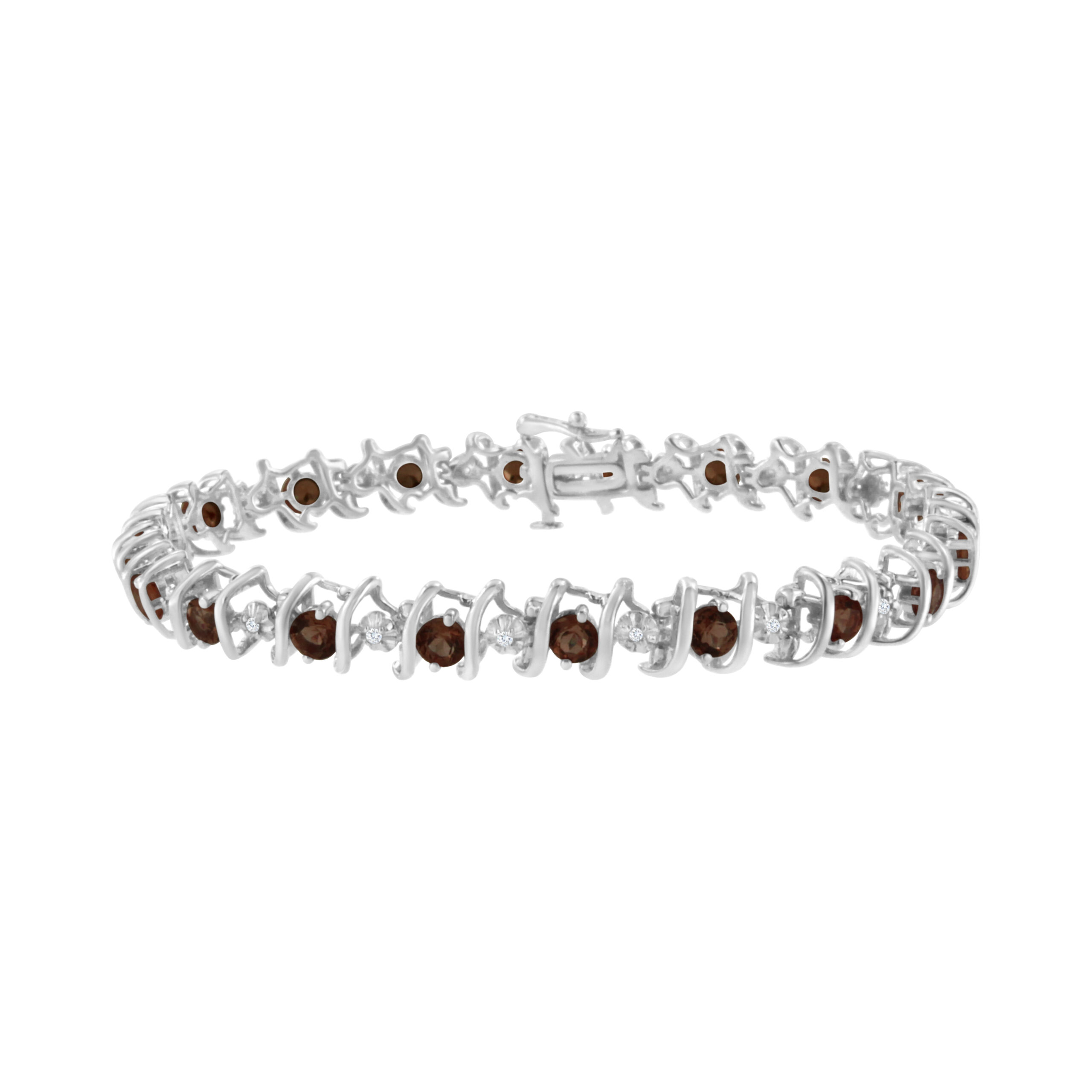 .925 Sterling Silver, Lab-Grown Gemstone and 1/6 Cttw Round Diamond Tennis Bracelet (H-I Color, I1-I2 Clarity) - Created Garnet, January Birthstone