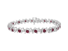 .925 Sterling Silver, Lab-Grown Gemstone and 4 Cttw Round Diamond Tennis Bracelet (H-I Color, I1-I2 Clarity) - Created Ruby, July Birthstone