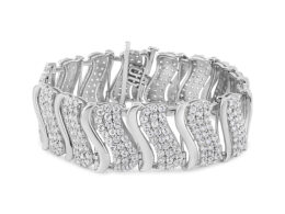 14K White Gold 15.0 Cttw Diamond Chevron Wave 7.25" Inch Link Bracelet (J-K Color, I1-I2 Clarity)