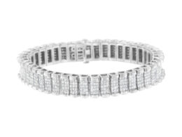 14K White Gold 7-1/10 Cttw Princess Cut Diamond 7" Rectangular Invisible Set Diamond Grid Tennis Bracelet (H-I Color, SI1-SI2 Clarity)