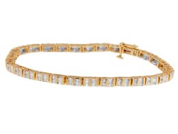 14K Yellow Gold Round and Baguette-Cut Diamond Bracelet (2.00 cttw, H-I Color, SI2-I1 Clarity)