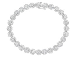14K White Gold 3-3/4 Cttw Round-Brilliant Cut Diamond 7-1/4" Round Cluster Links Tennis Bracelet (I-J Color, SI2-I1 Clarity)