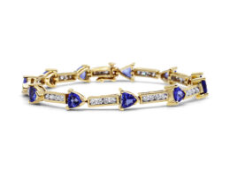 14K Yellow Gold 1 5/8 Cttw Diamond and 5MM Trillion Blue Tanzanite Link Bracelet (H-I Color, I1-I2 Clarity) - 7"