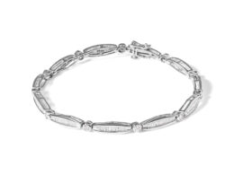 14K White Gold 1-1/2 Cttw Round Brilliant-Cut & Baguette Cut Diamond Bezel and Tapered Link 7" Tennis Bracelet (H-I Color, I1-I2 Clarity)