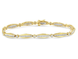 14K Yellow Gold 1-1/2 Cttw Round Brilliant-Cut & Baguette Cut Diamond Bezel and Tapered Link 7" Tennis Bracelet (H-I Color, I1-I2 Clarity)