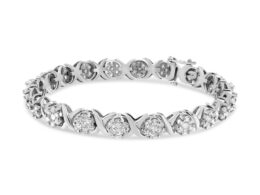 14K White Gold 6-1/3 Cttw Round Brilliant-Cut Diamond Round Cluster & X-Link 7" Tennis Bracelet (I-J Color, SI2-I1 Clarity)