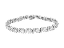 14K White Gold 5 1/4 cttw Diamond S-Link Floral Cluster Tennis Bracelet (I-J Clarity, SI2-I1 Color) - Size 7"