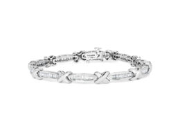 14K White Gold Baguette-Cut Diamond X-Link Bracelet (2.00 cttw, H-I Color, I1-I2 Clarity)