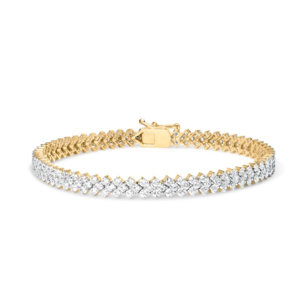 14K Yellow Gold 4.00 Cttw Diamond Trio Cluster Link Bracelet (H-I Color, I1-I2 Clarity) - 7"