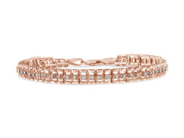 10K Rose Gold Plated .925 Sterling Silver 1.0 Cttw Rose Cut Diamond Double-Link 7" Tennis Bracelet (I-J Color, I3 Clarity)