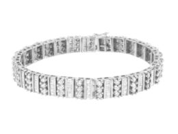 14K White Gold 4 7/8 cttw Baguette & Round Brilliant-Cut Diamond Channel- & Prong-Set Tennis Bracelet (I-J Color, I1-I2 Clarity) - Size 7.25"