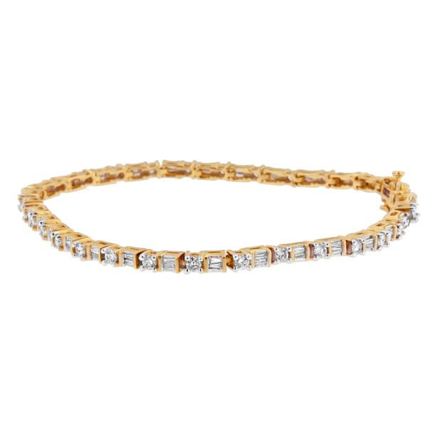 14K Yellow Gold Round and Baguette-Cut Diamond Bracelet (2.00 cttw, H-I Color, SI2-I1 Clarity)…