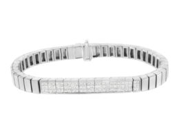 14K White Gold 2 1/8 Cttw Invisible Set Princess-Cut Diamond ID Tennis Bracelet (I-J Color, SI1-SI2 Clarity) - Size 7