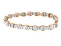 14K Two Toned Baguette and Princess-Cut Diamond Bracelet (3.25 cttw, H-I Color, SI1-SI2 Clarity)