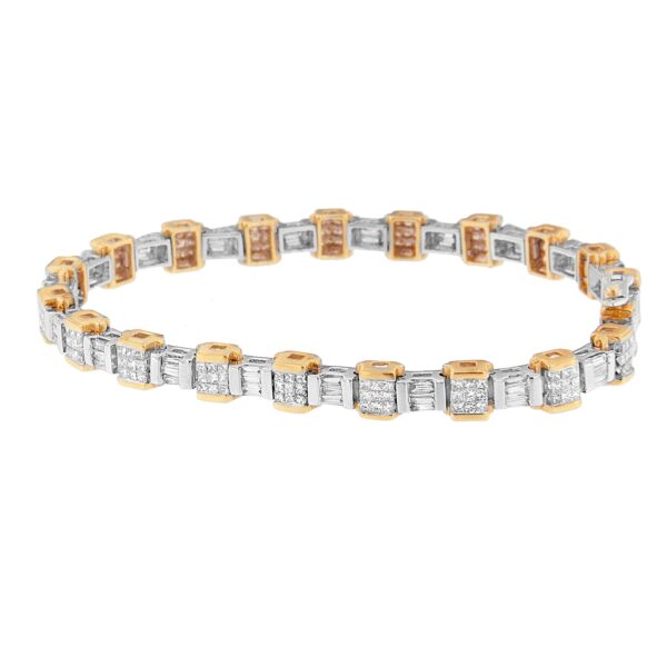 14K Two Toned Baguette and Princess-Cut Diamond Bracelet (3.25 cttw, H-I Color, SI1-SI2 Clarity)