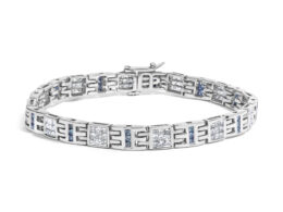 14K White Gold Princess-Cut white and Blue Diamond 3.00 cttw Fashion Link Bracelet (H-I Color, SI1-SI2 Clarity)