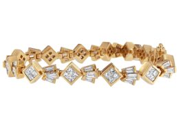 14K Yellow Gold Princess and Baguette Cut Diamond Geometric Bracelet (7 3/4 cttw, G-H Color, VS1-VS2 Clarity)