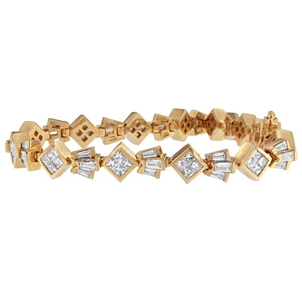 14K Yellow Gold Princess and Baguette Cut Diamond Geometric Bracelet (7 3/4 cttw, G-H Color, VS1-VS2 Clarity)