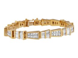 14K Yellow Gold Princess and Baguette-Cut Diamond Geo-Link Bracelet(8.25 cttw,H-I Color,SI1-SI2 Clarity)