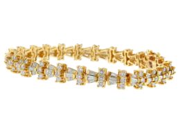 14K Yellow Gold Round and Baguette Cut Diamond Trio Tennis Bracelet (6.00 cttw, H-I Color, SI1-SI2 Clarity)