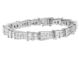 14K White Gold Princess and Baguette-Cut Diamond Geo-Link Bracelet(8.35 cttw,G-H Color,VS1-VS2 Clarity)