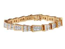 14K Yellow Gold Princess and Baguette Diamond Geo-Link Bracelet (8.35 cttw, H-I Color, SI1-SI2 Clarity)