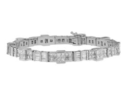 14K White Gold Princess and Baguette Cut Diamond Mixed Link Bracelet (8 3/4 cttw, G-H Color, VS2-SI1 Clarity)