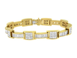 14K Yellow Gold Princess and Baguette-Cut Diamond Box-Link Bracelet(10.75 cttw,G-H Color,VS2-SI1 Clarity)