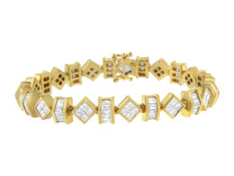 14K Yellow Gold Princess and Baguette Diamond Modern Link Bracelet(7.50 cttw,G-H Color,VS1-VS2 Clarity)