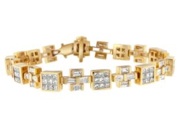 14K Yellow Gold Princess and Baguette Cut Diamond Cubes and Crosses Bracelet (8 1/3 cttw, G-H Color, VS1-VS2 Clarity)