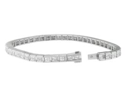 14K White Gold Princess and Baguette Cut Diamond Eternity Bracelet (4 3/8 cttw, G-H Color, VS1-VS2 Clarity)